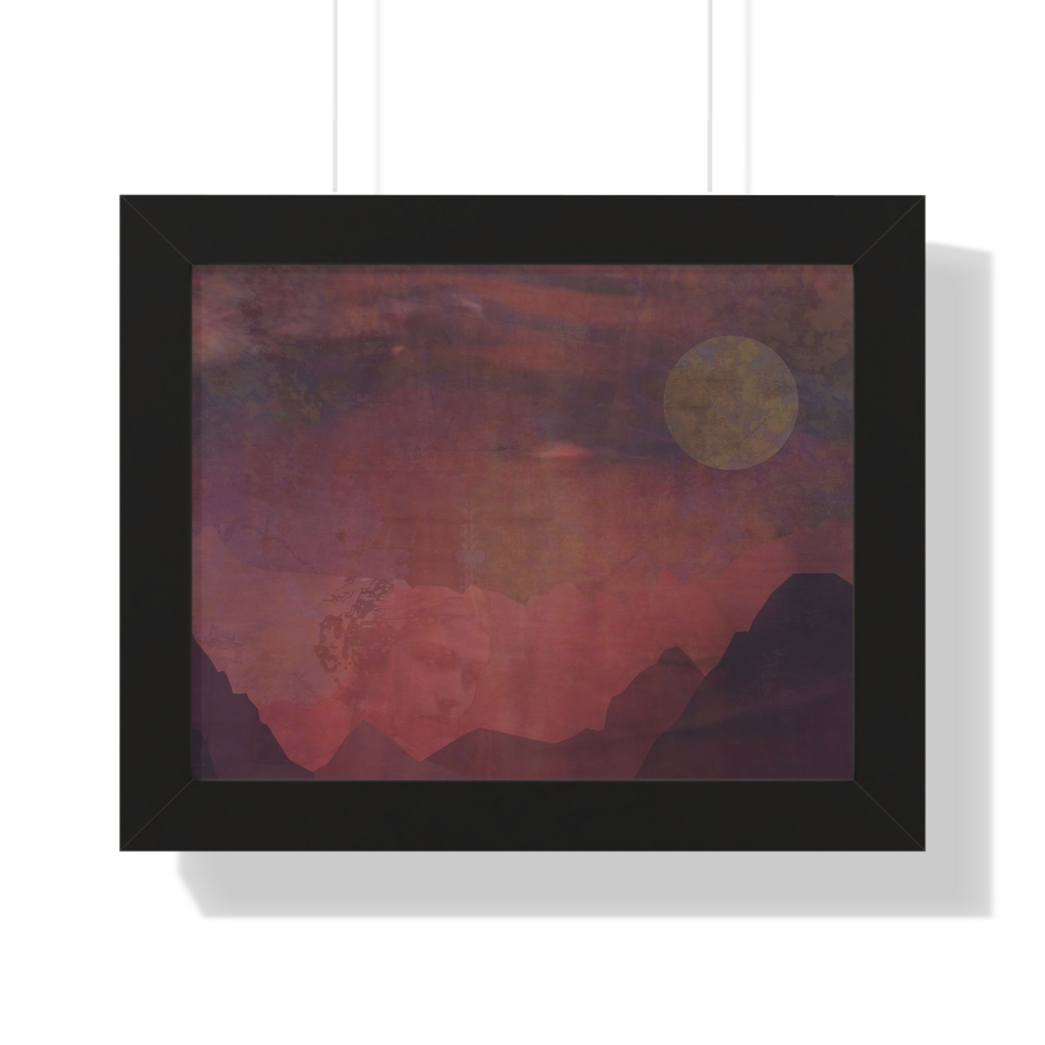 Longing Framed Poster — Moody Sunset Mountain Landscape Art Print