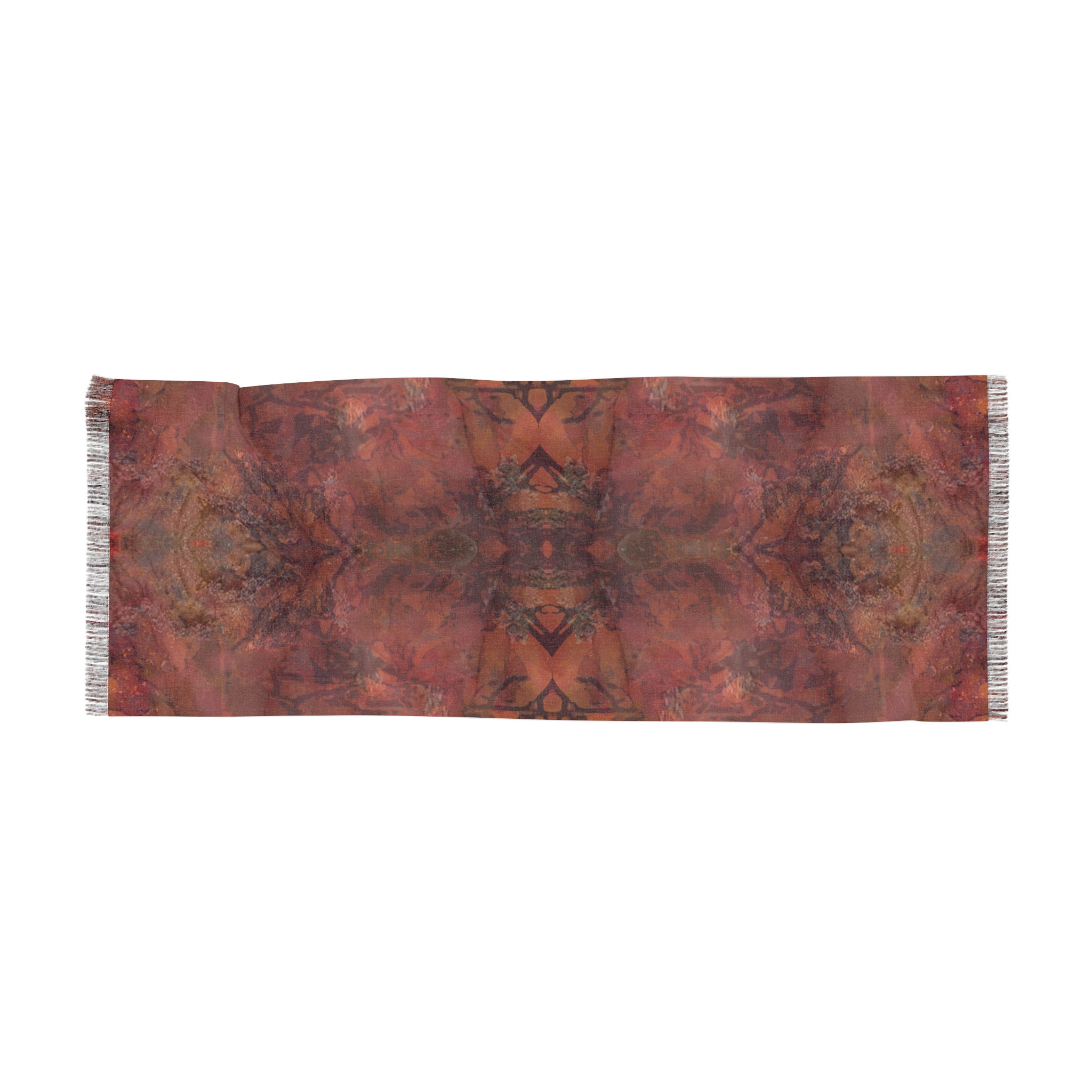 Autumn Rust Lightweight Scarf — Earthy Boho Fringe Wrap