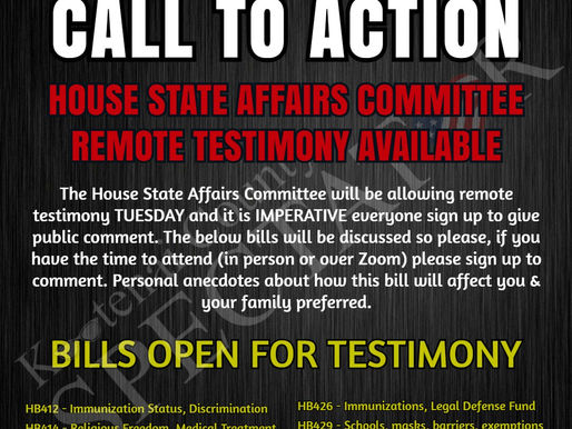Call to Action: Sign Up for House State Affairs Testimony