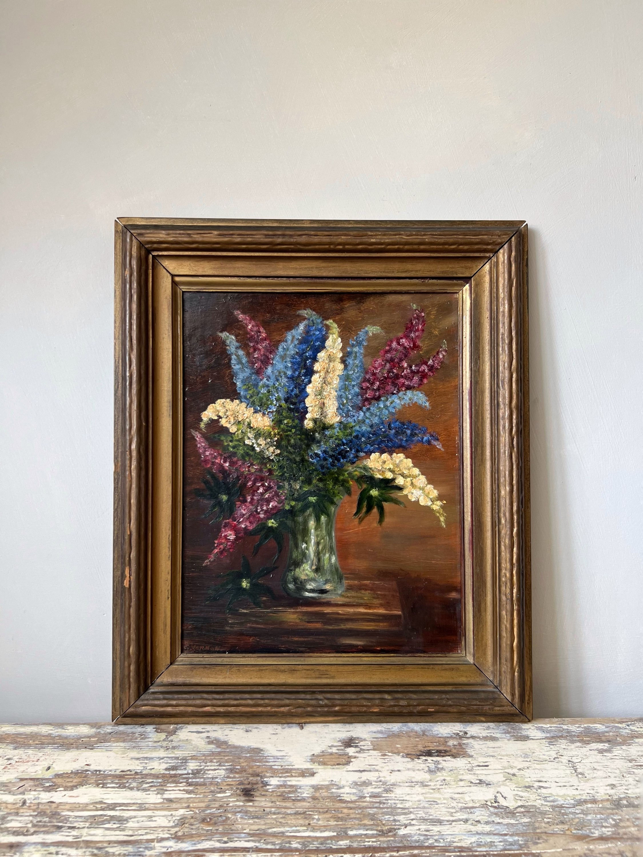 Oil on Board of Still Life, Vase and Flowers  