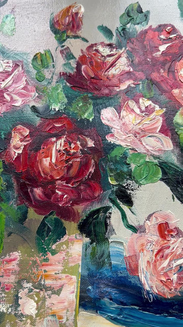 Thumbnail: Large Oil on Canvas - Roses