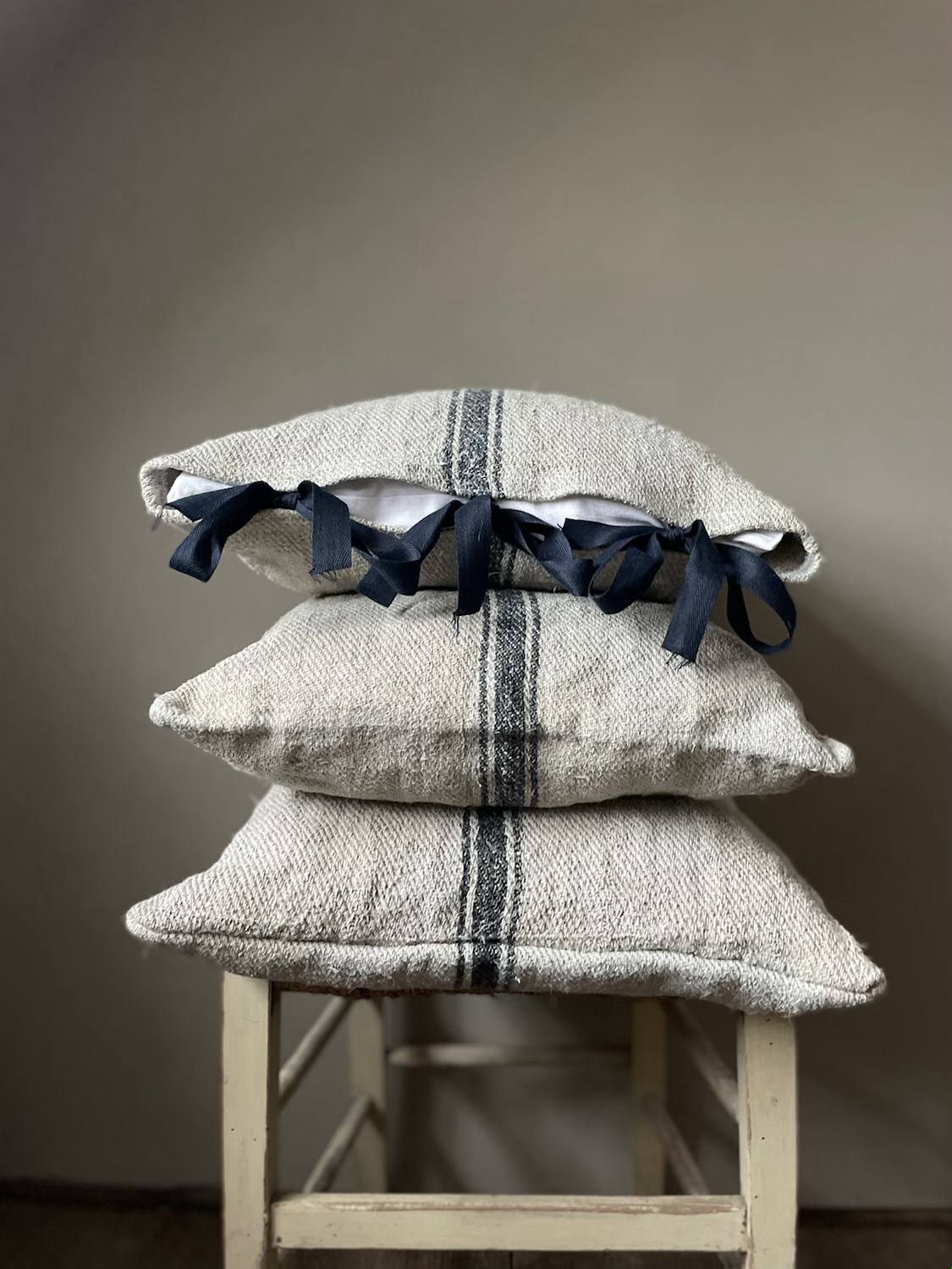 Hungarian Grain Sack Cushion  - Black Stripe
