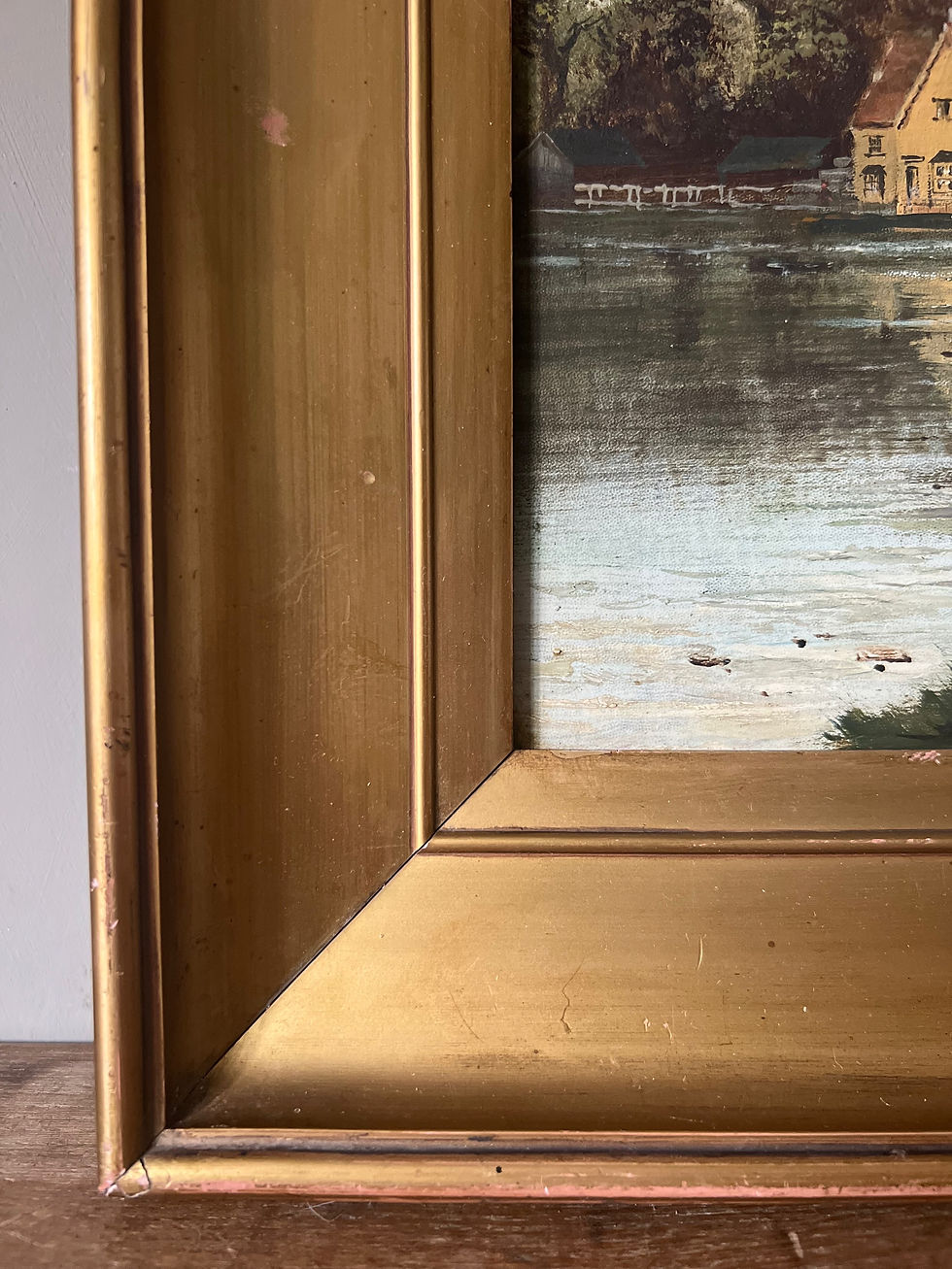 Thumbnail: Gilt Framed Oil on Board of River Scene