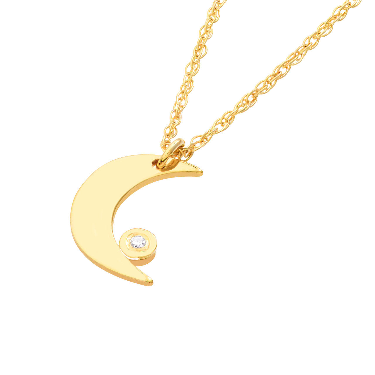 Delicate 14K Gold Crescent Moon with Diamond