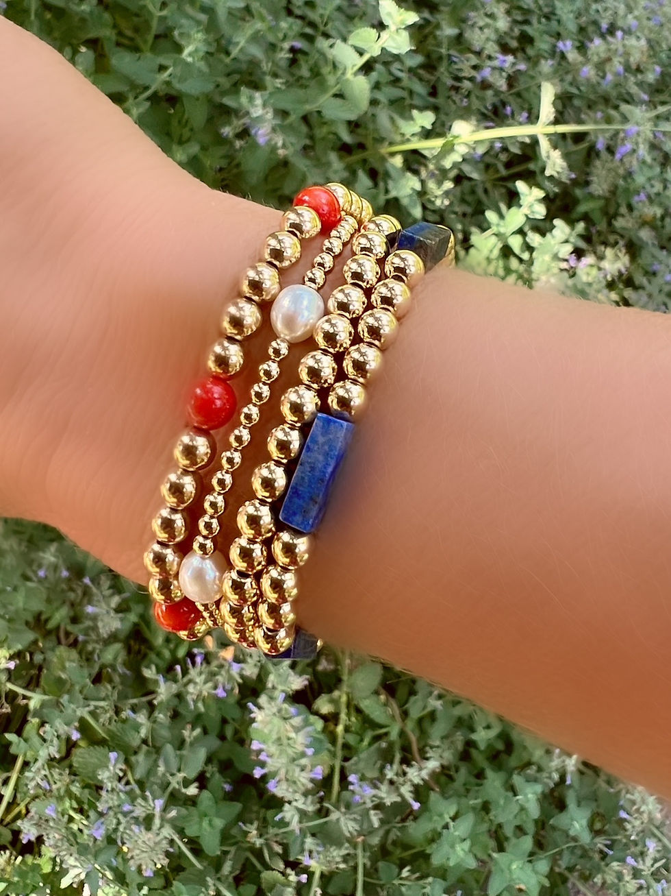Thumbnail: Lapis Bar and Gold Beads Bracelet