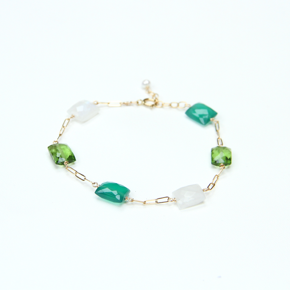 Thumbnail: Peridot, Moonstone & Emerald Chiclet Bracelet