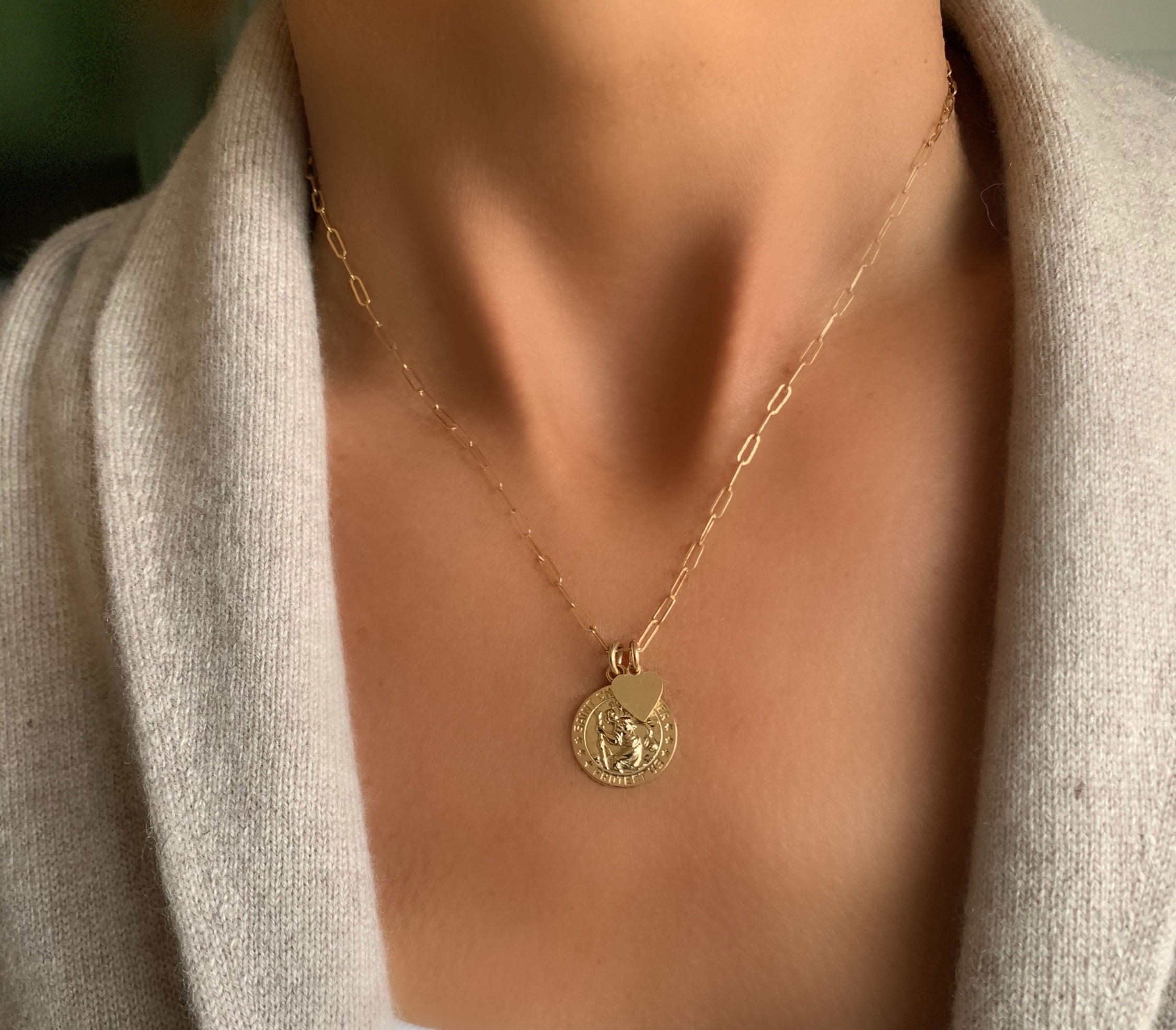 Medium Saint Christopher with Heart on Maddie Chain