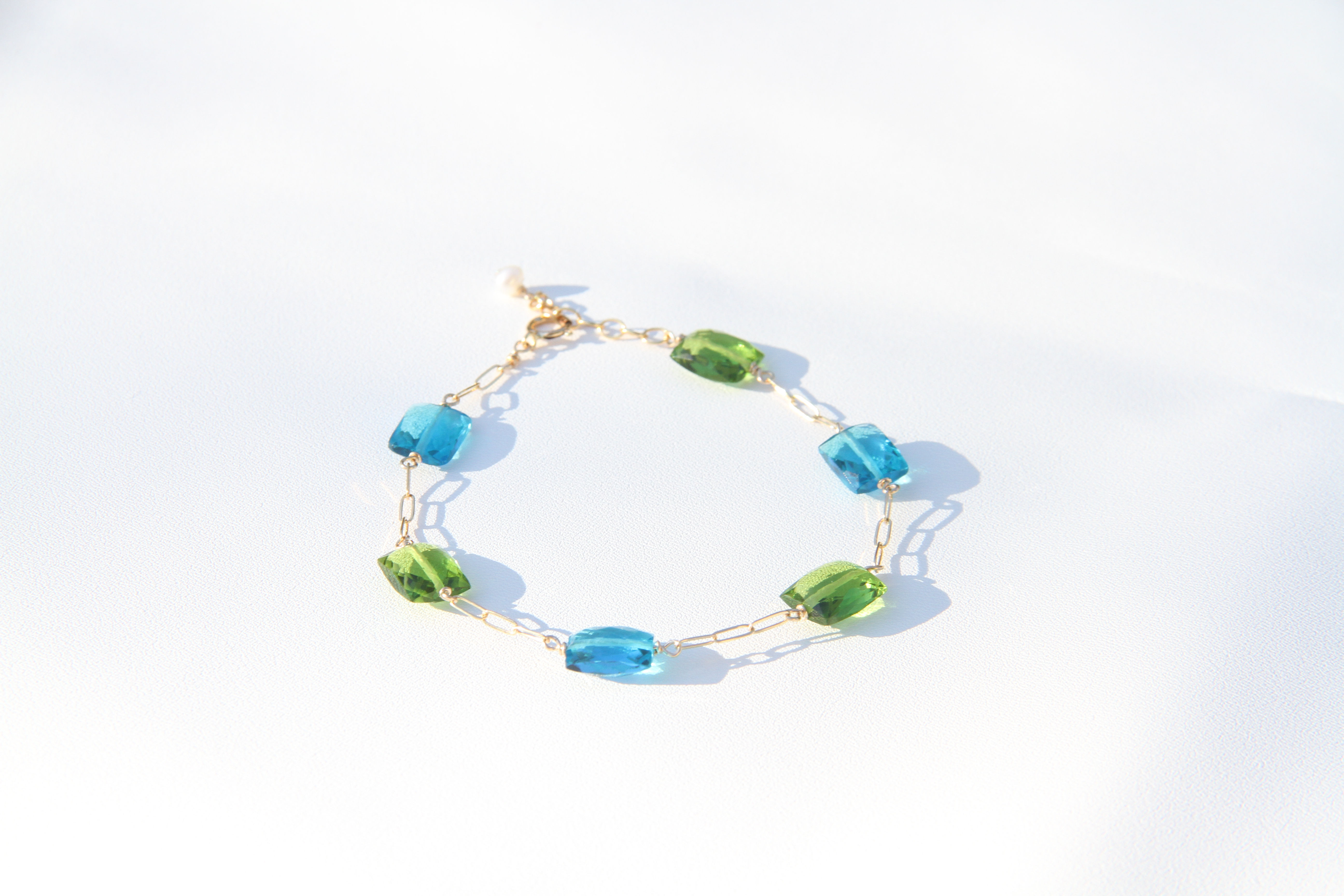 Peridot and Swiss Blue Quartz Chiclet Bracelet