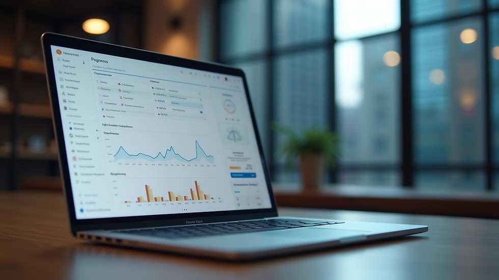 Eye-level view of a laptop screen showing a business dashboard