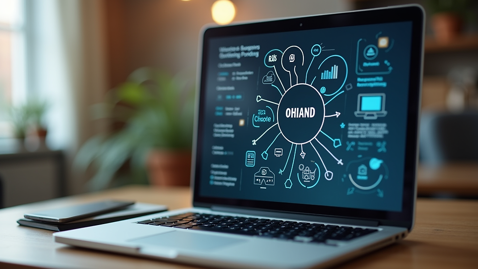 Close-up view of a laptop screen showing a digital brainstorming app
