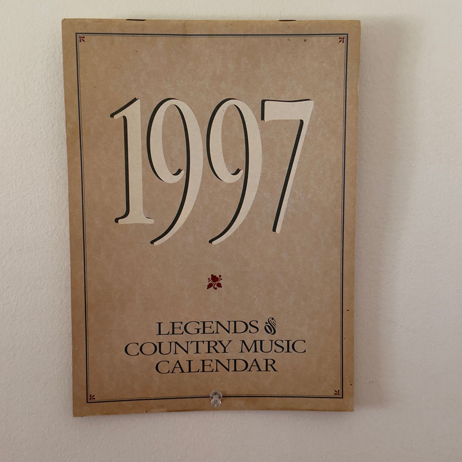Legends of Country Music 1997 Calendar with a tan background cover.