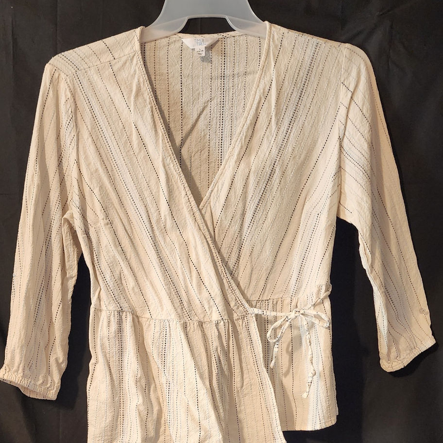 Blue/White Striped Wrap Blouse