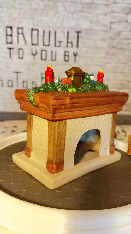 Vintage Ceramic Christmas Fireplace Tea Light Holder with sleeping cat and angel decorations-Video
