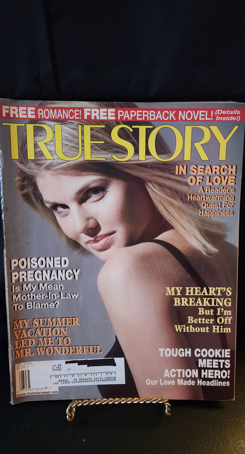 Vintage True Story magazine with a blonde lady on the cover with headlines about romance, relationships and true-life stories