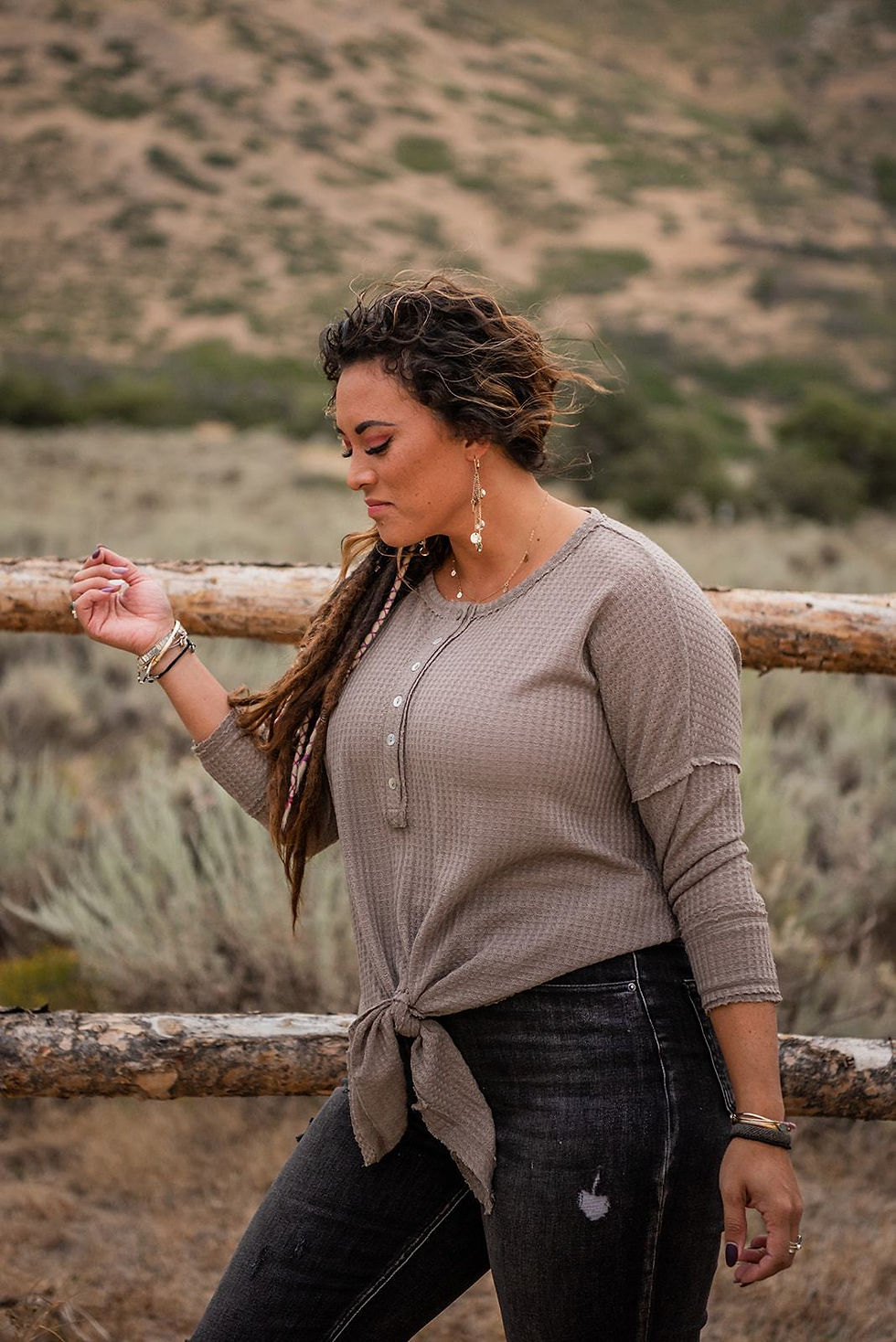 Thumbnail: Places to Go Waffle Knit Henley Top