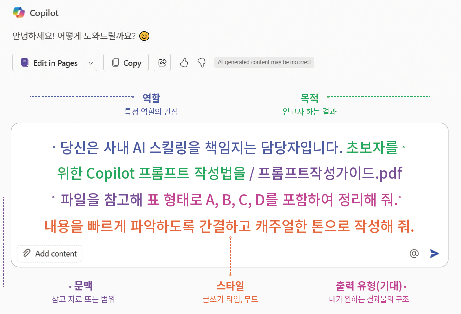 Microsoft 365 Copilot Chat 환경에서 프롬프트 입력하기