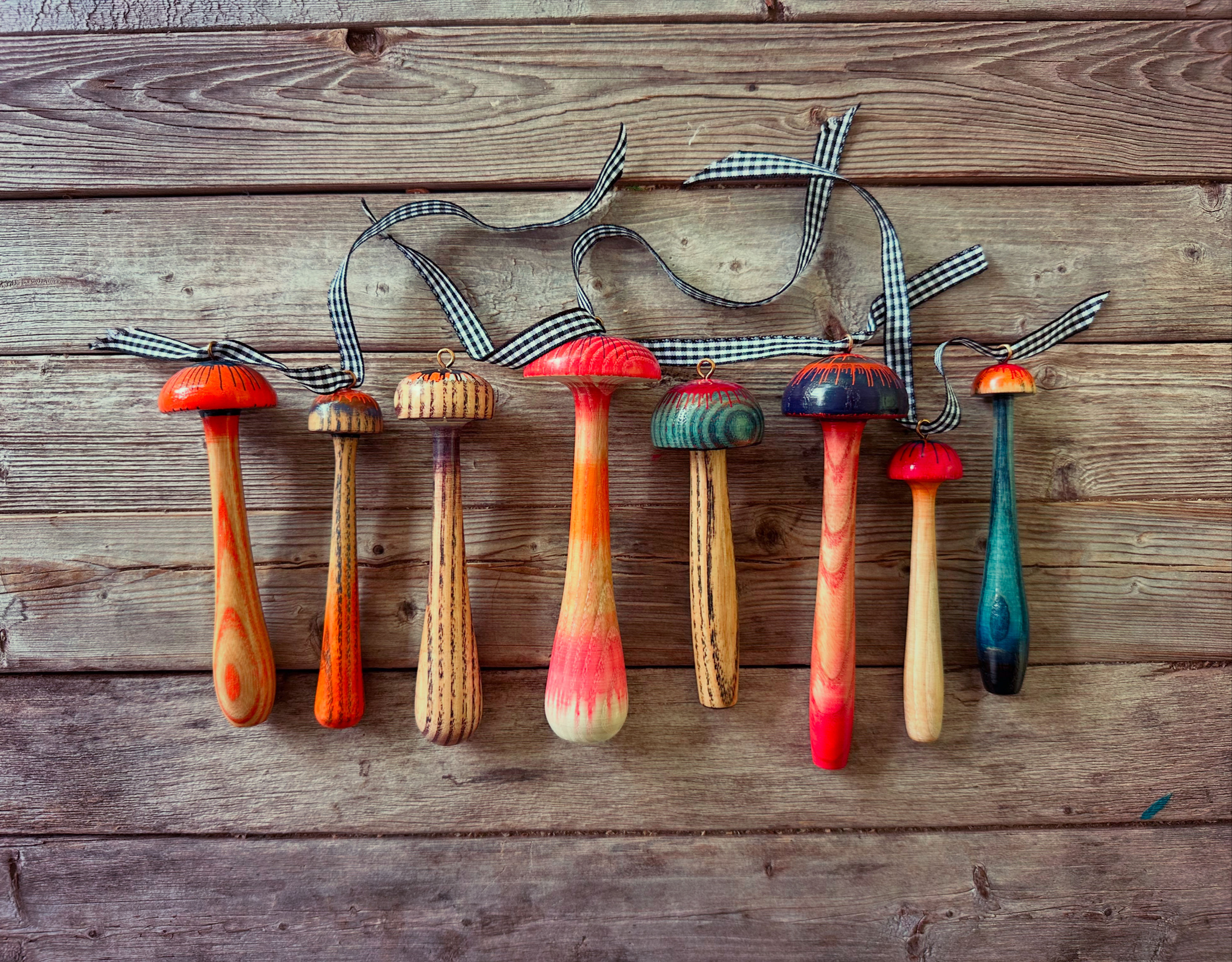 WOOD MUSHROOM ORNAMENT: HAND TURNED WOOD ORNAMENTS