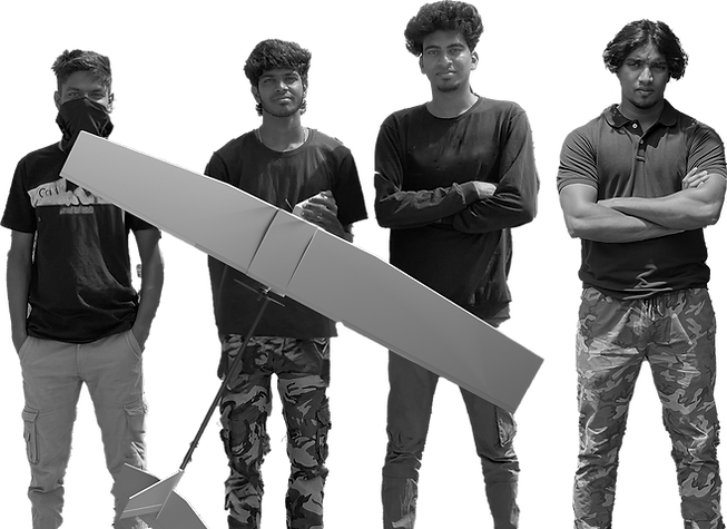 Royan Industries team of four holding a hand launched UAV