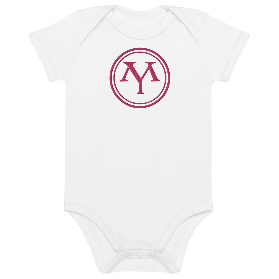White baby bodysuit with YM logo