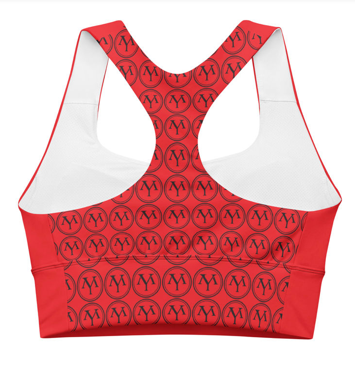 Red YM logo sports bra