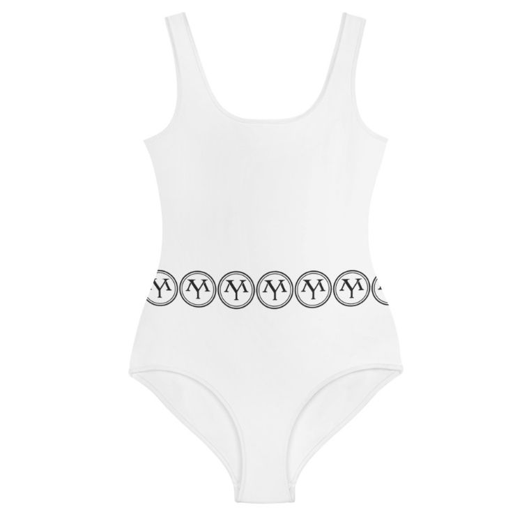 White one-piece swimsuit with logo