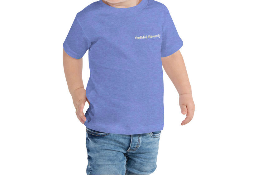 Thumbnail: Toddler in light blue YM Drip Letter Onesie