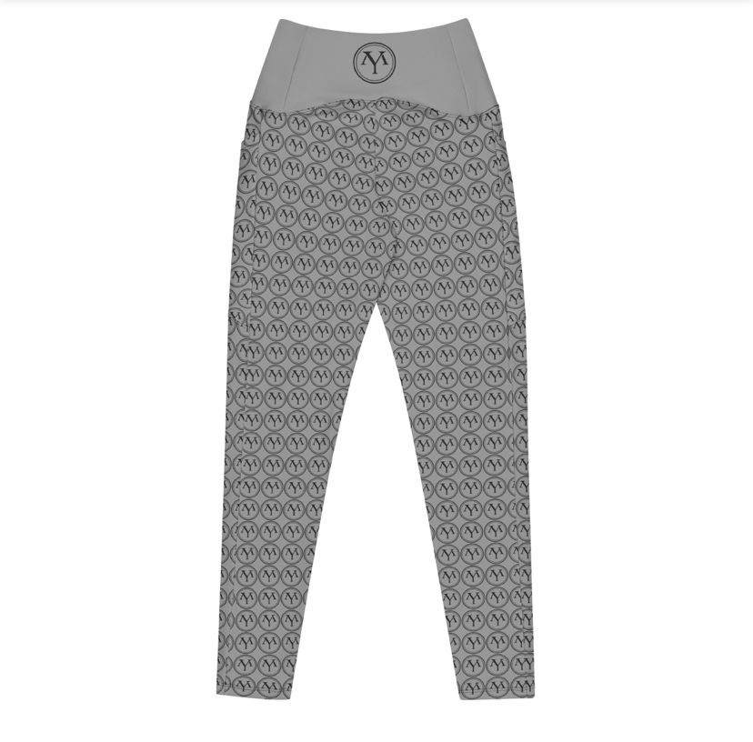 Gray high-waisted leggings with textured pattern