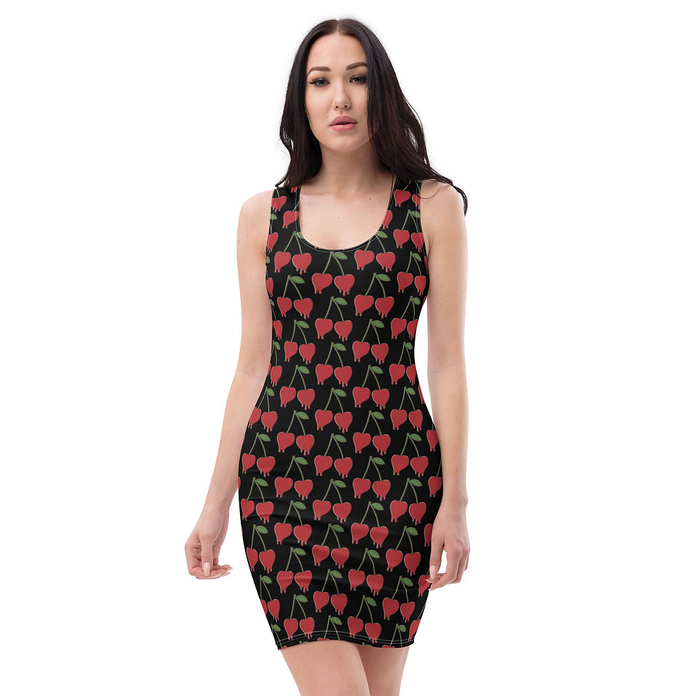 Thumbnail: Woman in cherry print bodycon dress