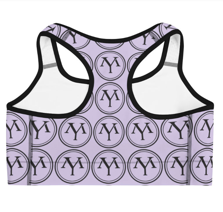 Lavender sports bra with YM logo