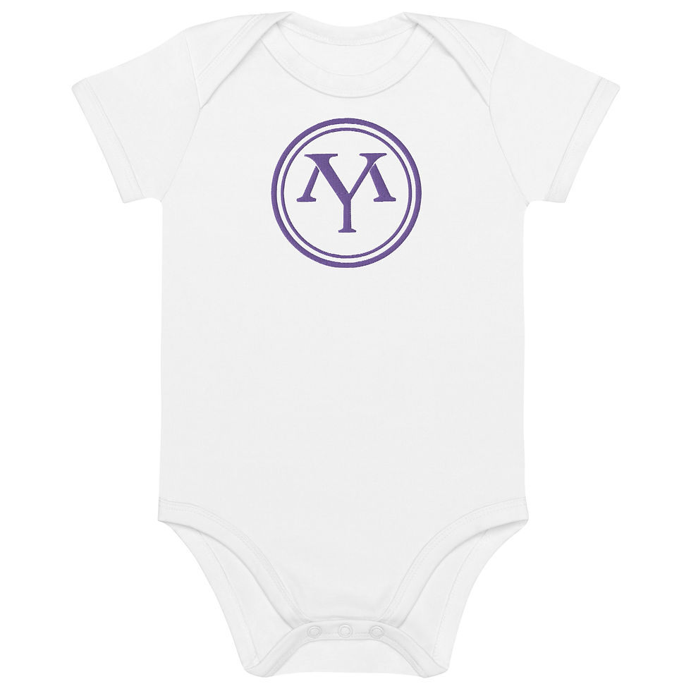 White baby bodysuit with YM logo