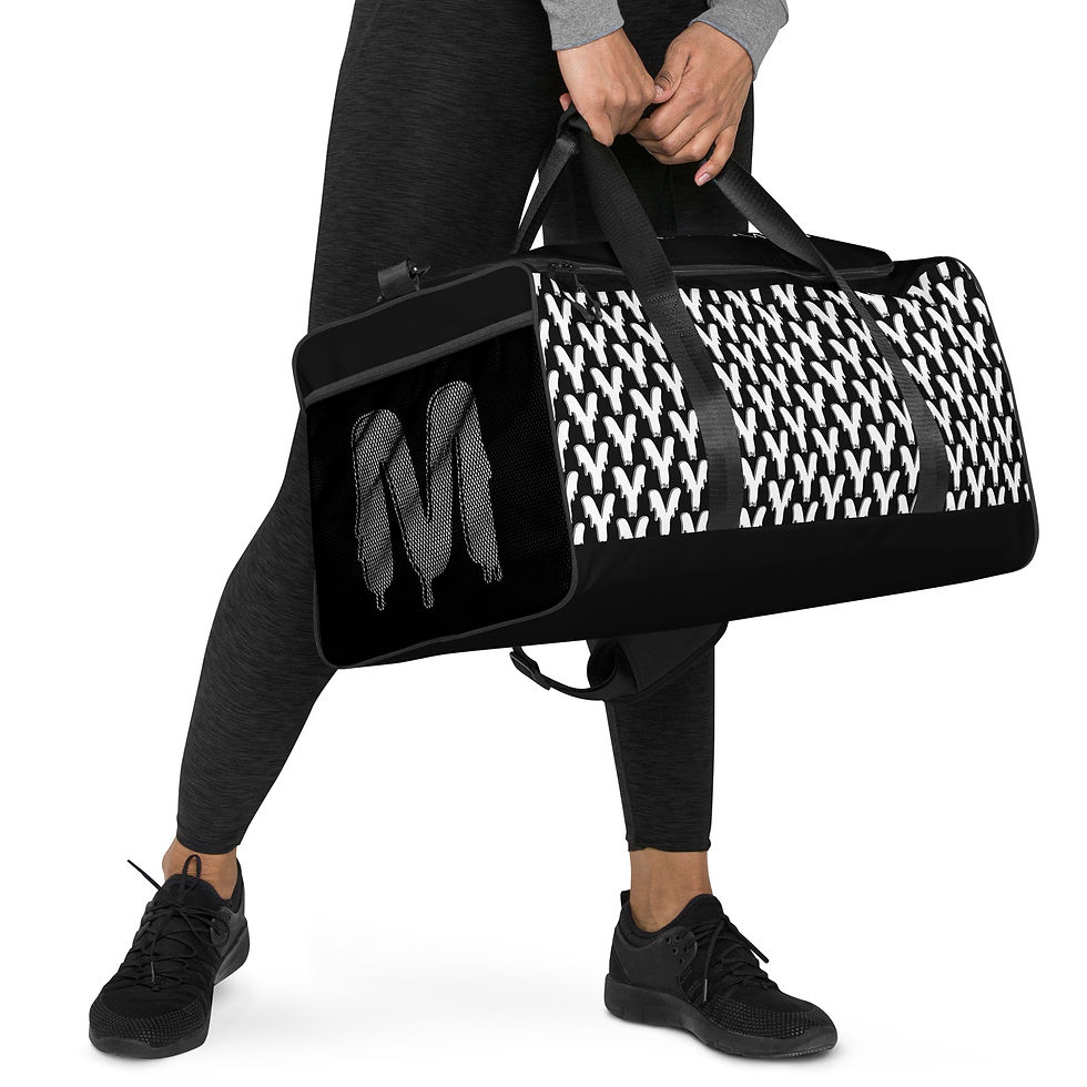 Thumbnail: Woman carrying stylish black duffel bag