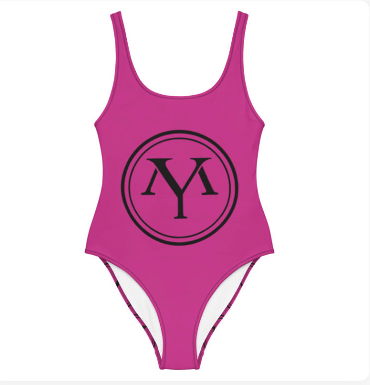 Pink one-piece swimsuit, NY logo