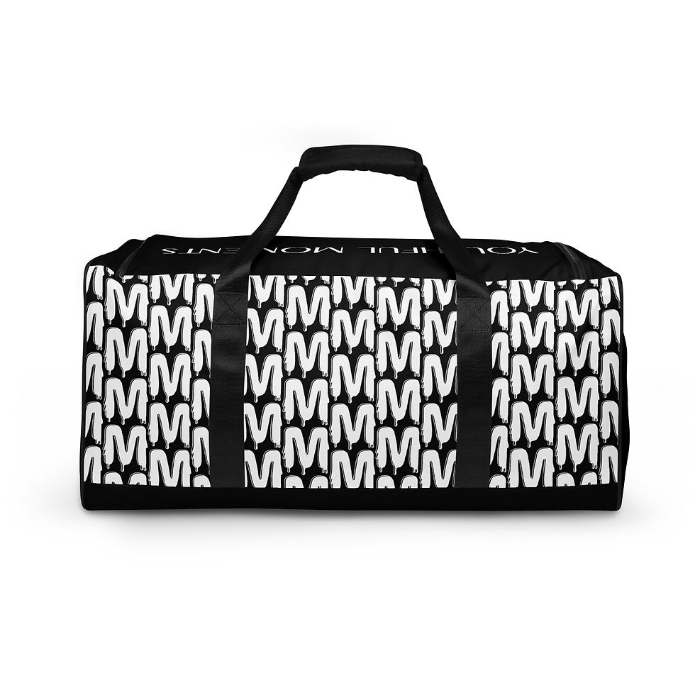 Thumbnail: Black duffel bag with white 'M' pattern