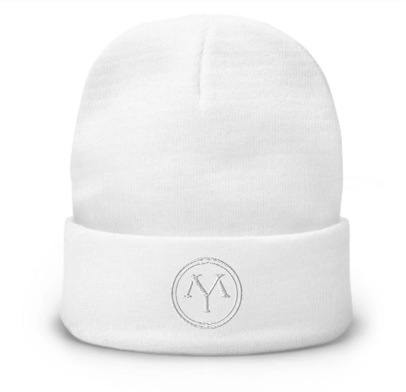 White beanie with AY logo