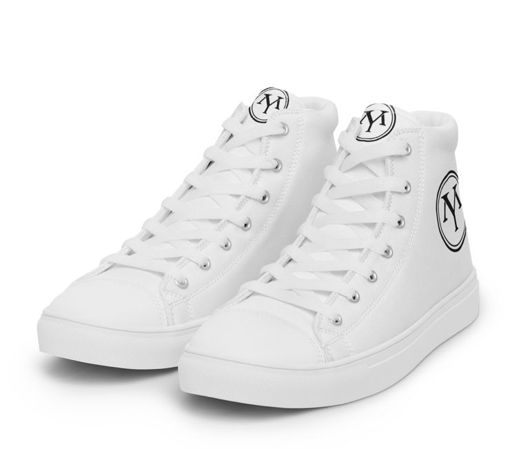 White high-top canvas sneakers with logo