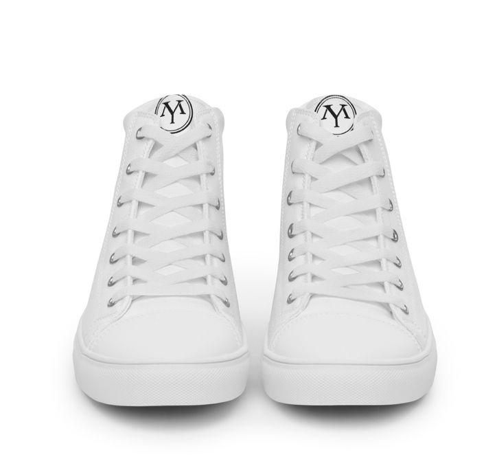White high-top canvas sneakers with logo