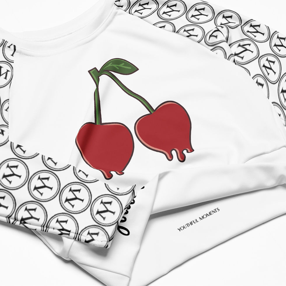 White sweatshirt with dripping cherry graphic