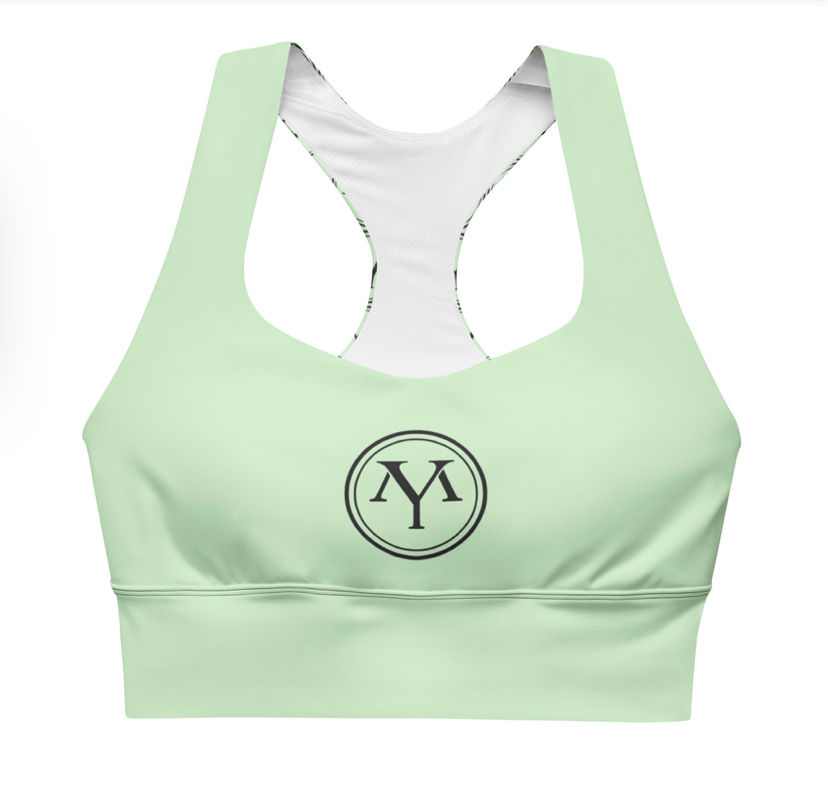 Mint sports bra with MY logo