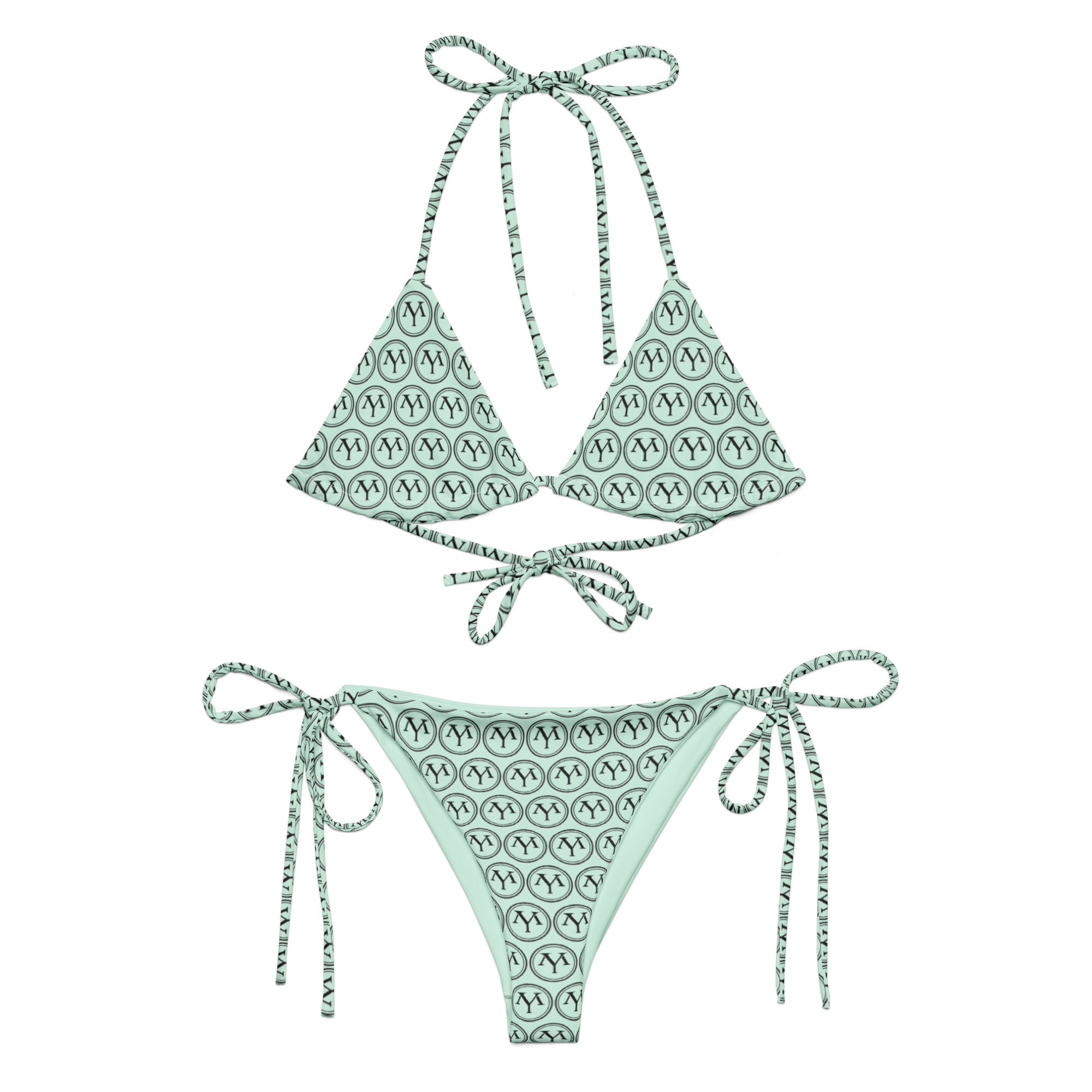 Mint green patterned triangle bikini