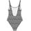 Thumbnail: Gray one-piece swimsuit with repeating logo pattern