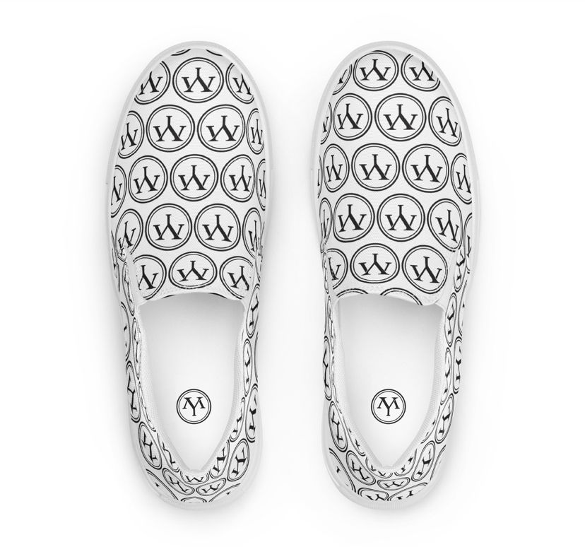 YM Drip Letter Shirt white canvas slip-on shoes