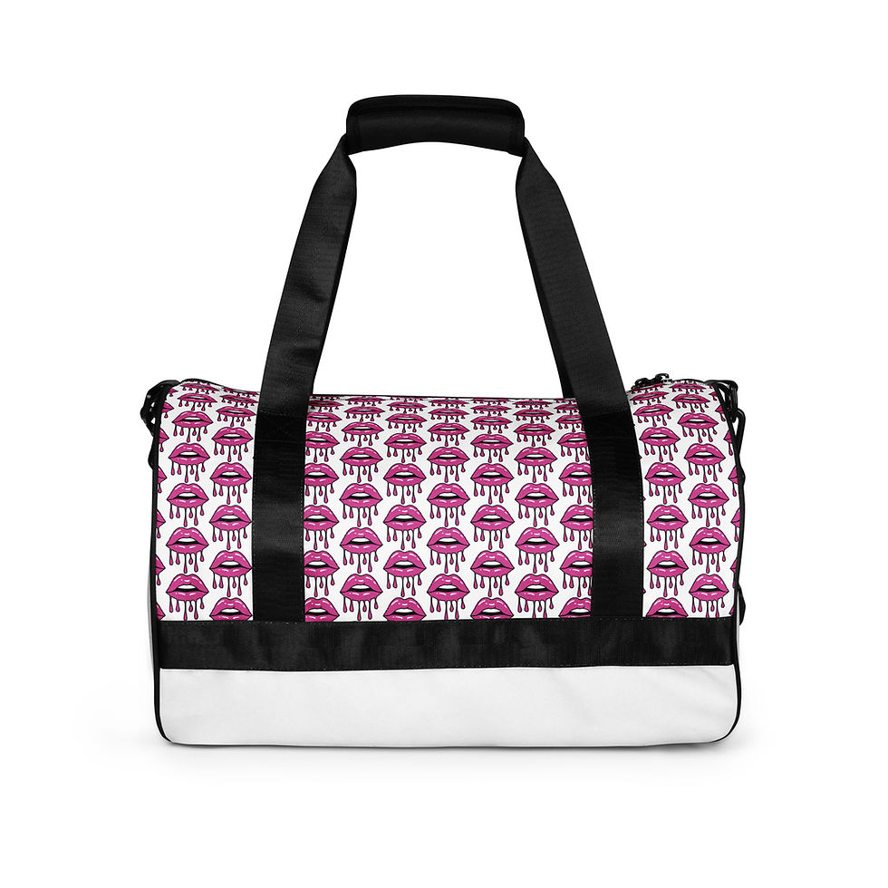 Thumbnail: Pink duffel bag with repeating pattern