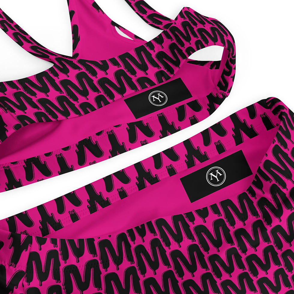 Miniaturbild: Pink and black YM letter print sports bra