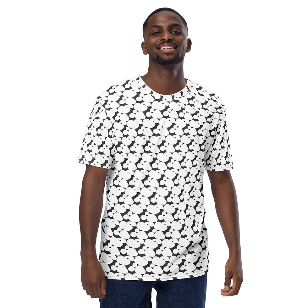Thumbnail: Man smiling, wearing YM Drip Letter Shirt, all-over print