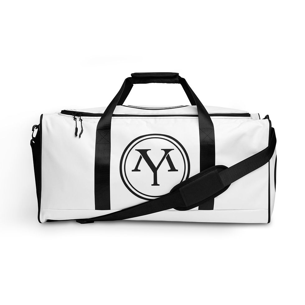 الصورة المصغرة: White duffel bag with black monogram MY