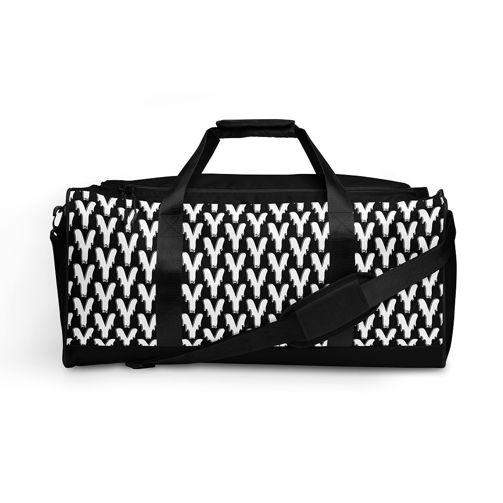 Thumbnail: Black duffel bag with white Y pattern