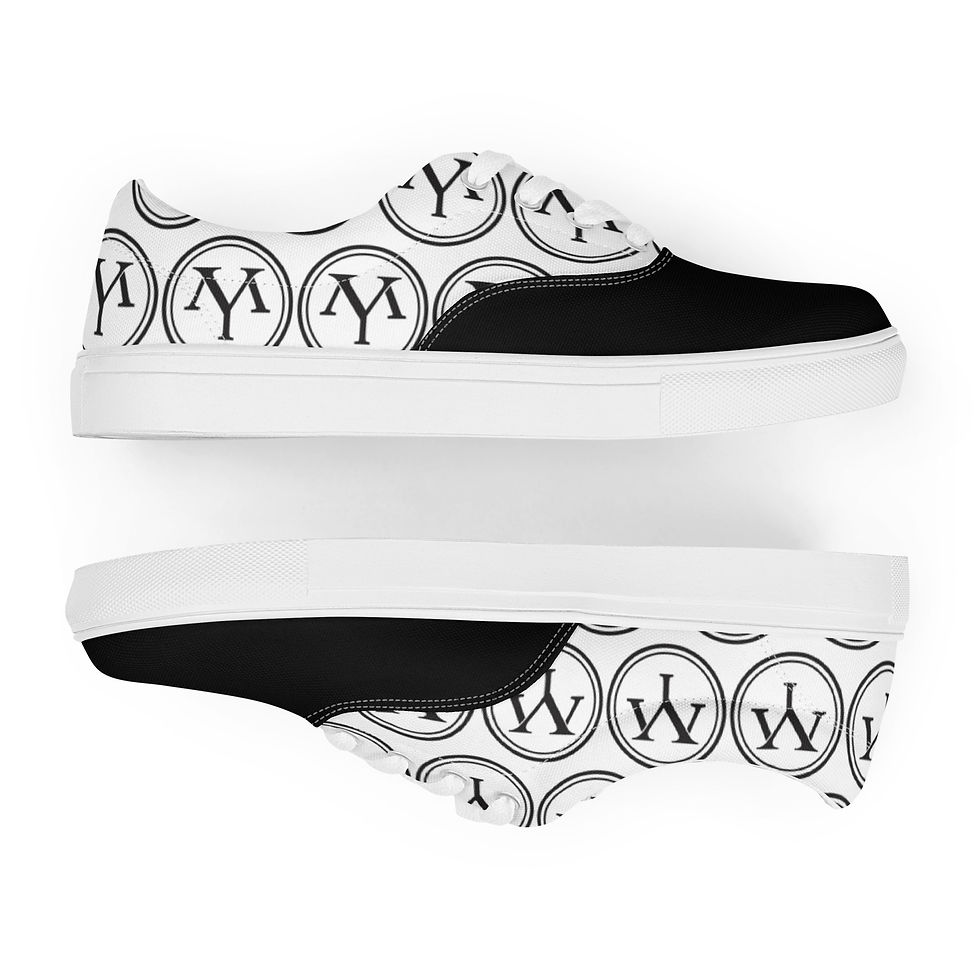 Thumbnail: YM logo sneakers: stylish black and white canvas shoes