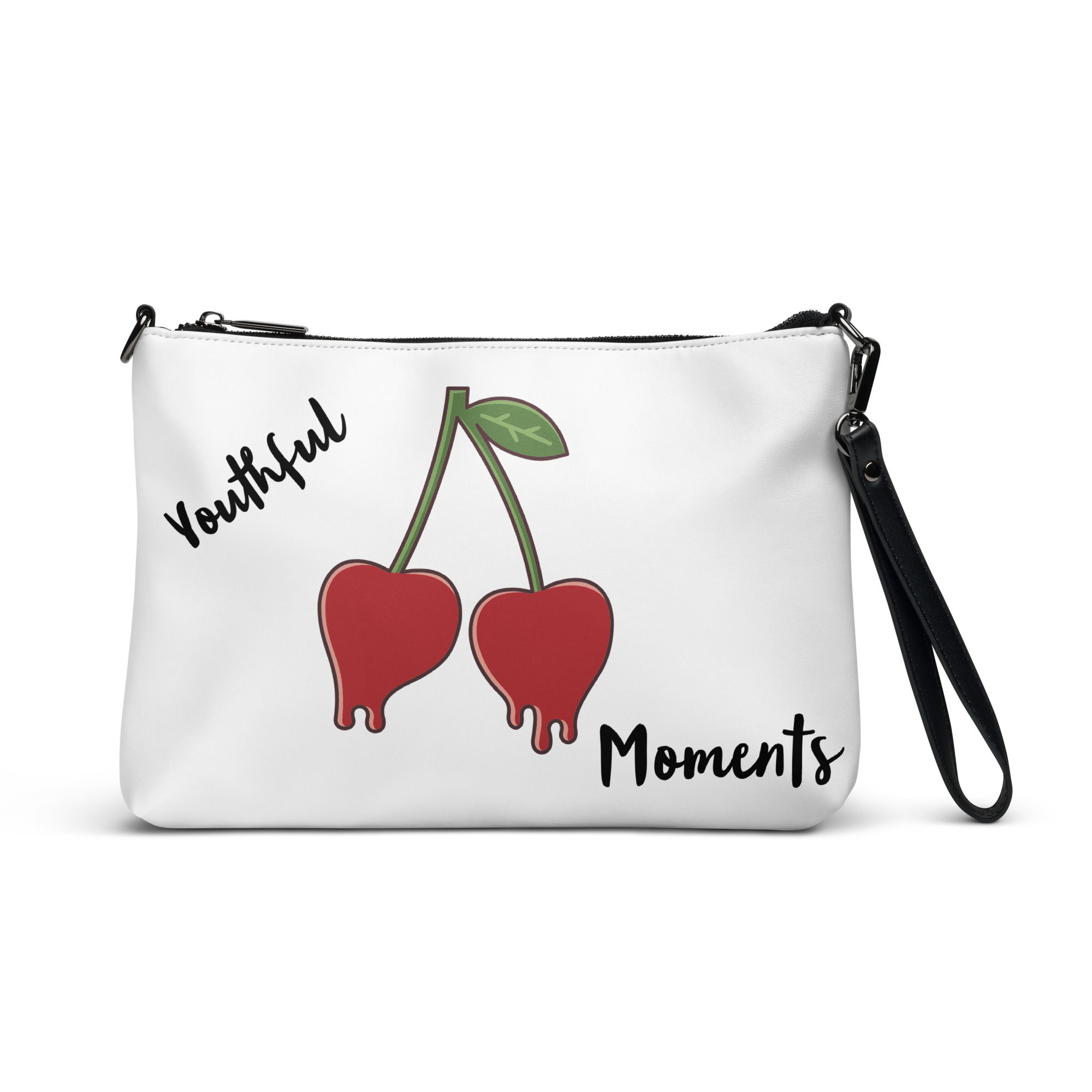 White bag with cherries and "Youthful Moments"