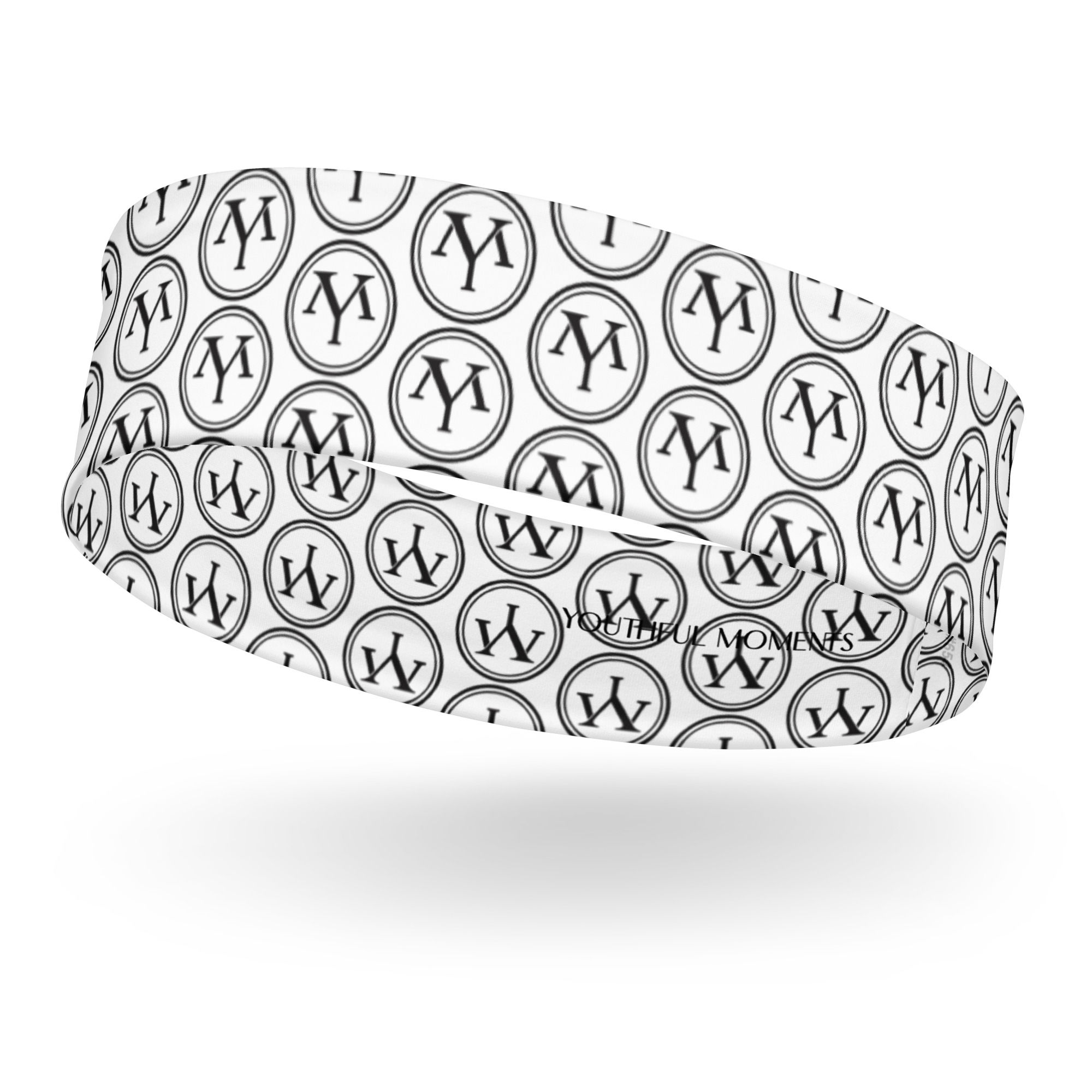 White headband with YM logo repeat