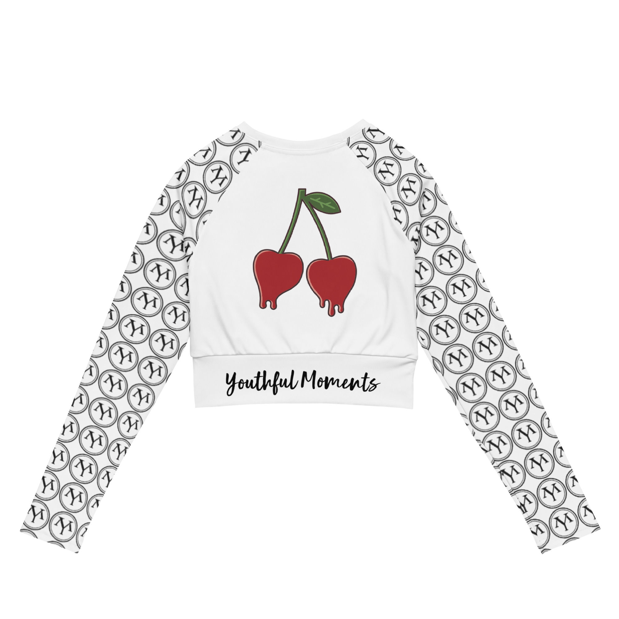 White cropped sweatshirt, cherry graphic, "Youthful Moments"